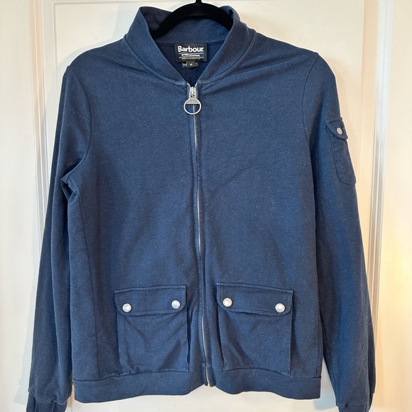 BARBOUR Blue Cotton Full Zip Pockets Sweater Jacket, size 6 - Picture 1 of 10